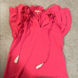 THML Women's Vibrant Pink Ruffle Blouse